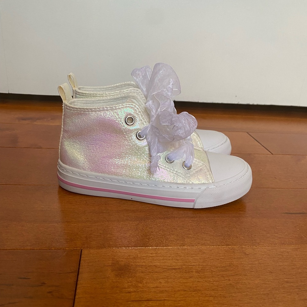 Iridescent White Kids High-Top Sneakers